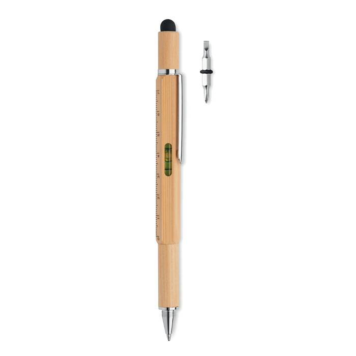 A pen that is made of bamboo and has multiple tool functions. - Hampstead