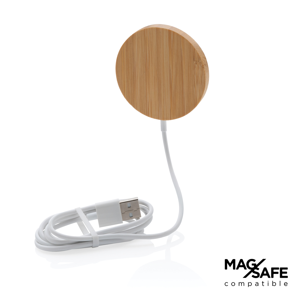 Masmon 10 W bamboo magnetic wireless charger printed with logo