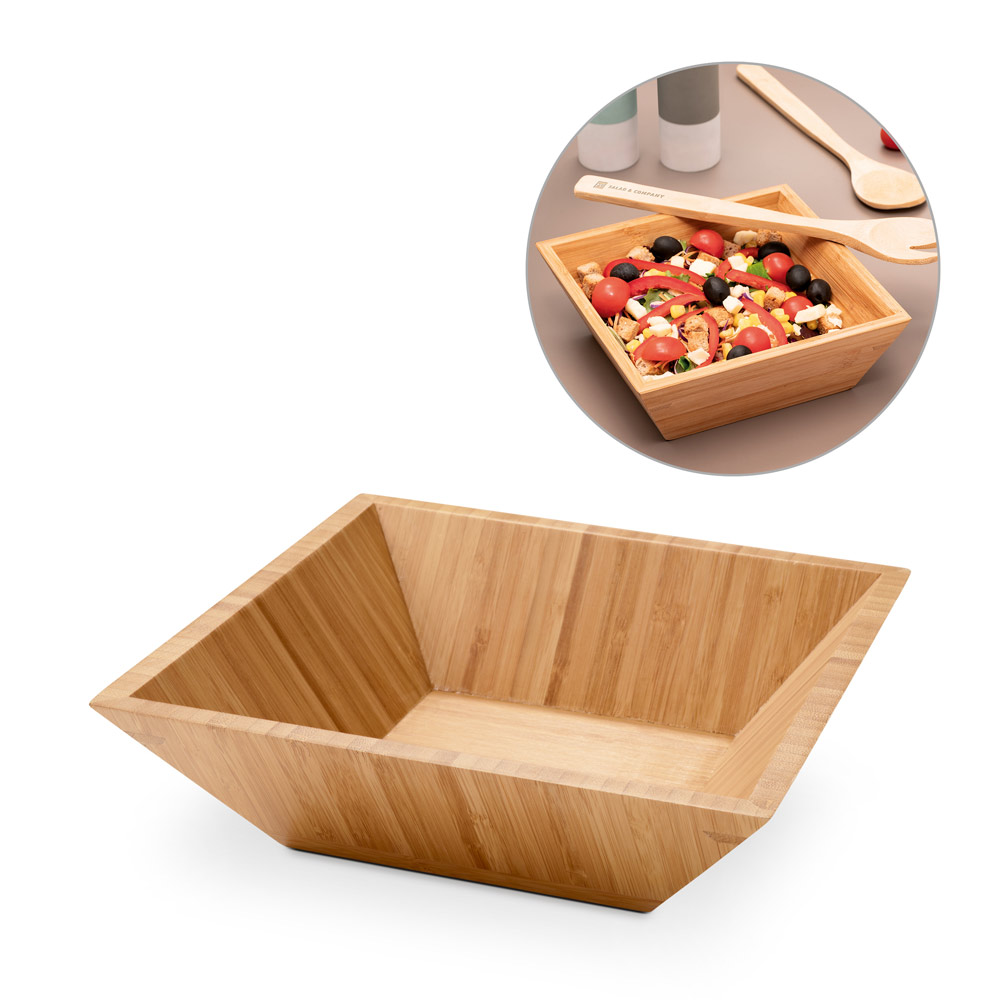 Square Bamboo Salad Bowl with Salvy Set - Bampton - Much Wenlock