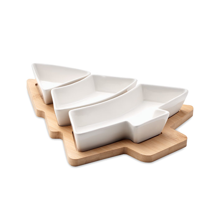 Bamboo Serving Platter with Ceramic Dishes - Little Snoring - Drayton Bassett