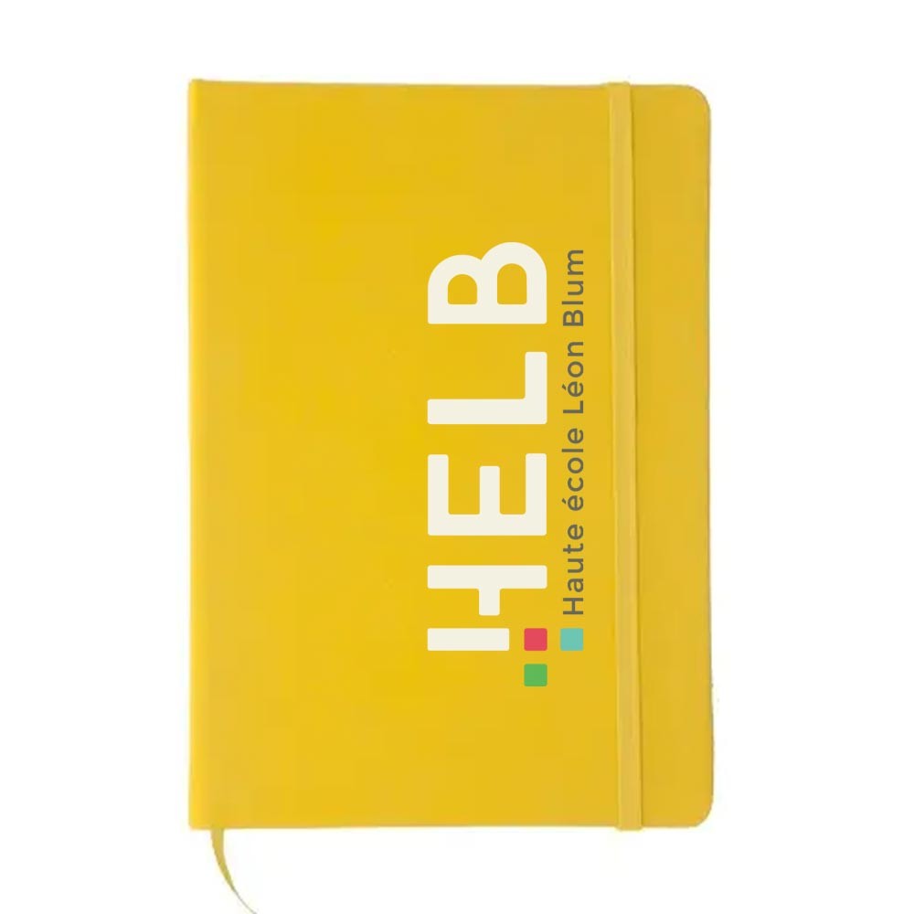 A notepad covered in soft-touch PU leather, equipped with an elastic band and a fabric bookmark - Godmanstone