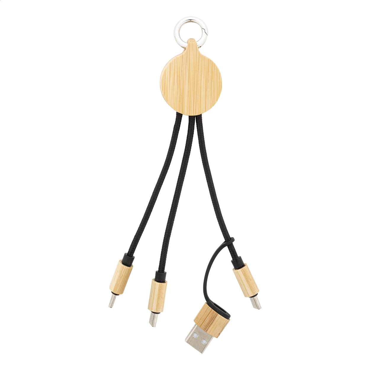 Cobbel Mini RPET and bamboo USB charging cable keyring with logo