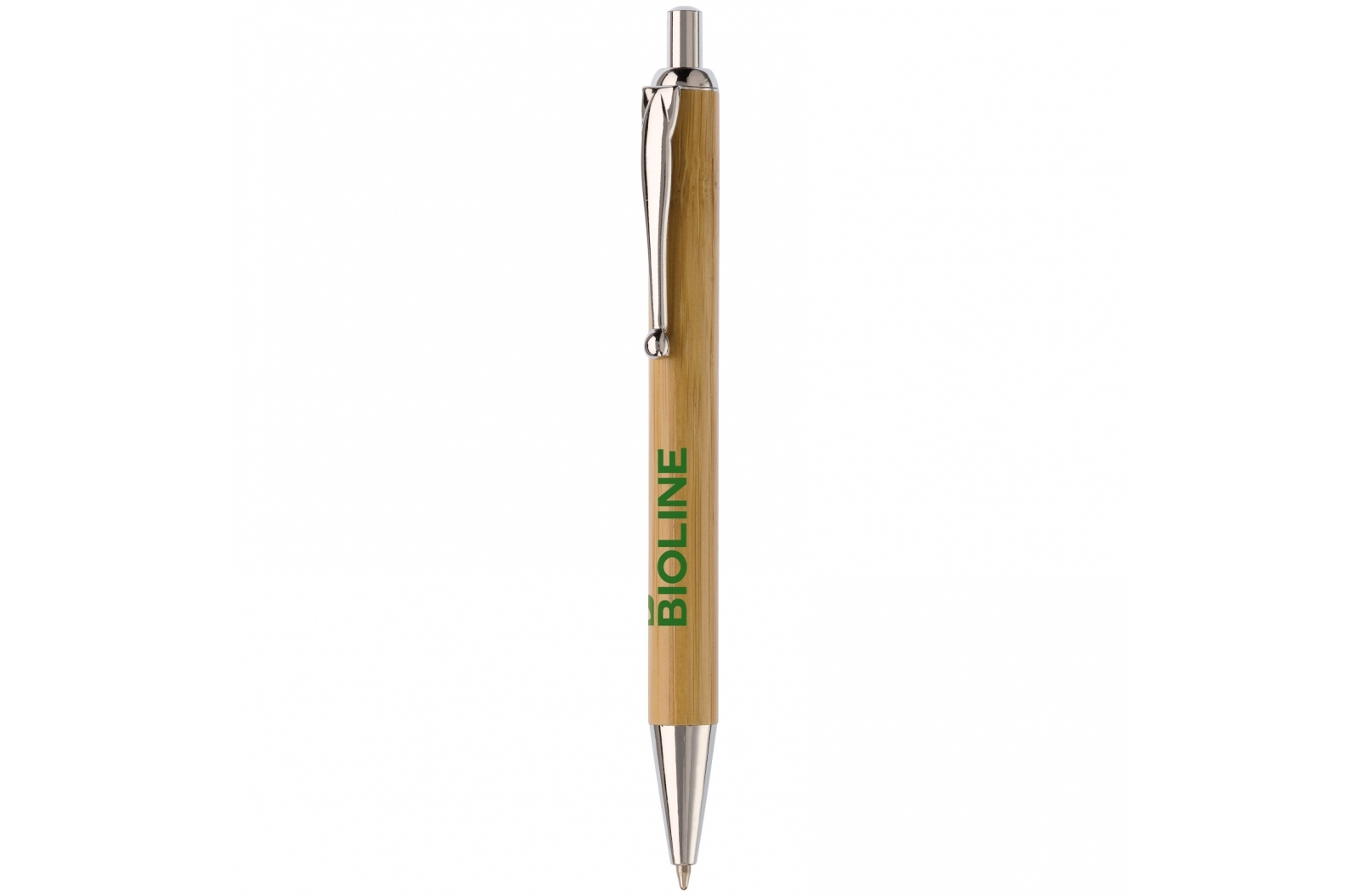 A ballpoint pen made of bamboo, equipped with a metal clip and a metallic tip - Henlow