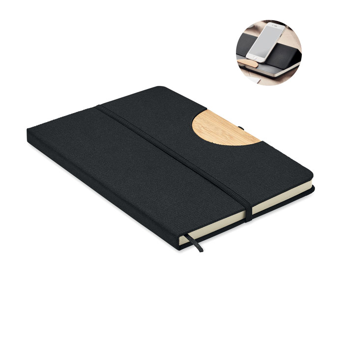 A5 RPET Hardcover Notebook with Smartphone Stand and Bamboo Detail - Abbots Leigh