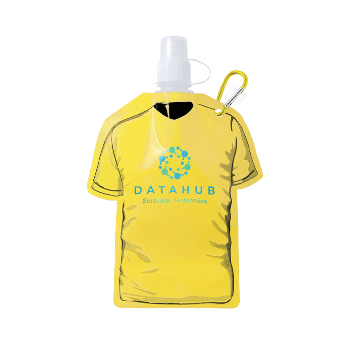 A vibrant, 470ml water bottle styled like a t-shirt, equipped with a carabiner - Ditton