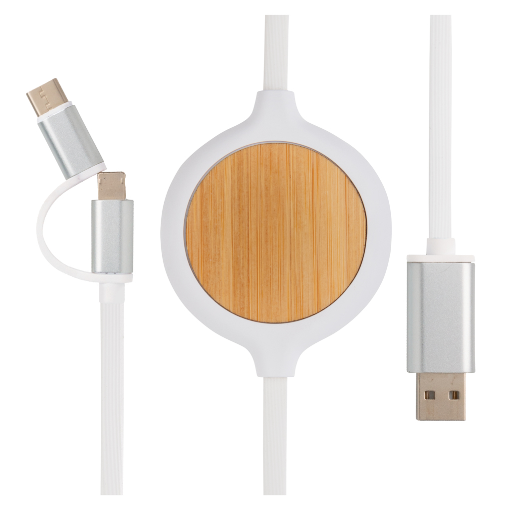Treman 3 in 1 bamboo charging cable with 5W wireless charger