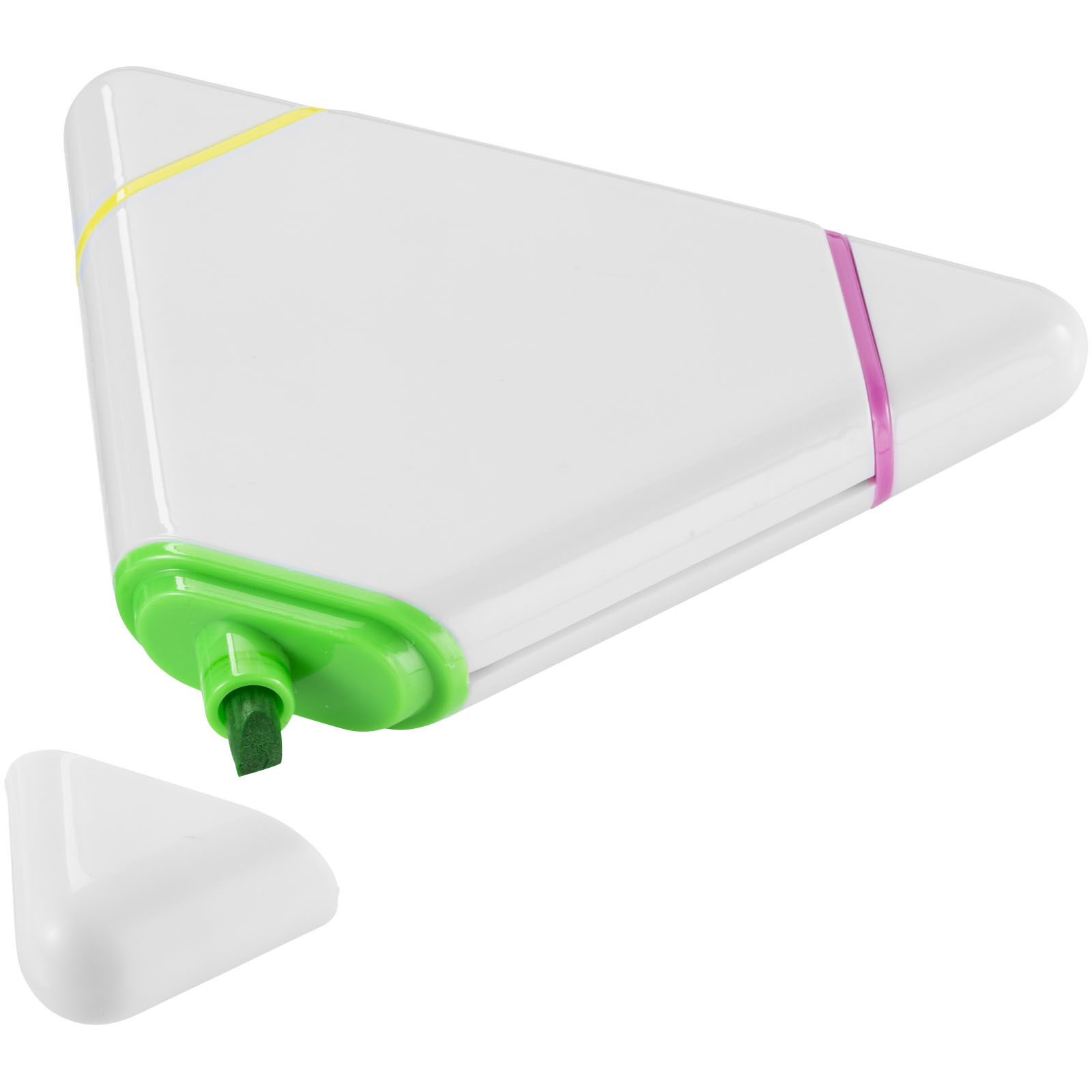 A highlighter with three different colors shaped like a triangle. - Berwick St John