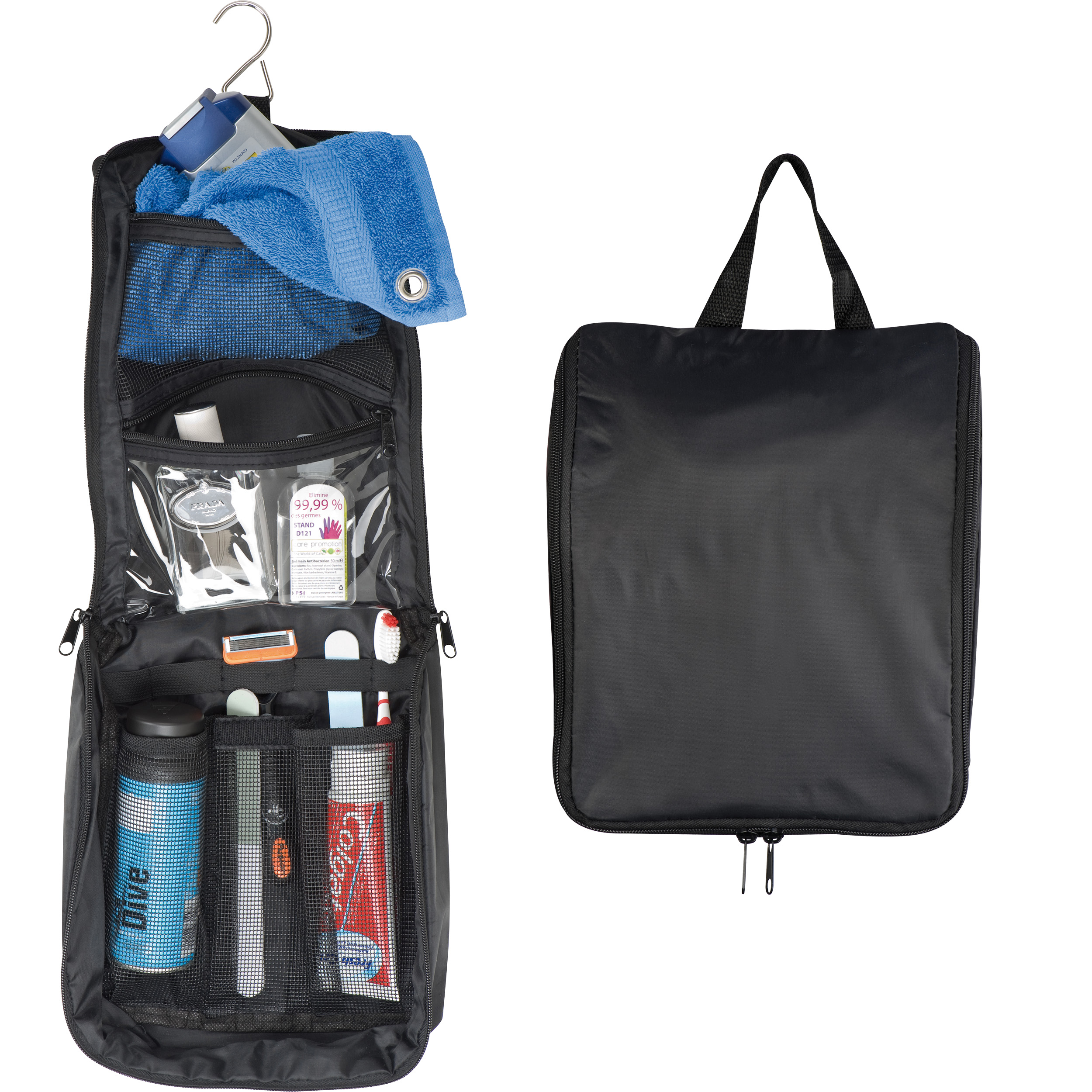 A toilet bag made from polyester featuring a printed logo. - Sittingbourne