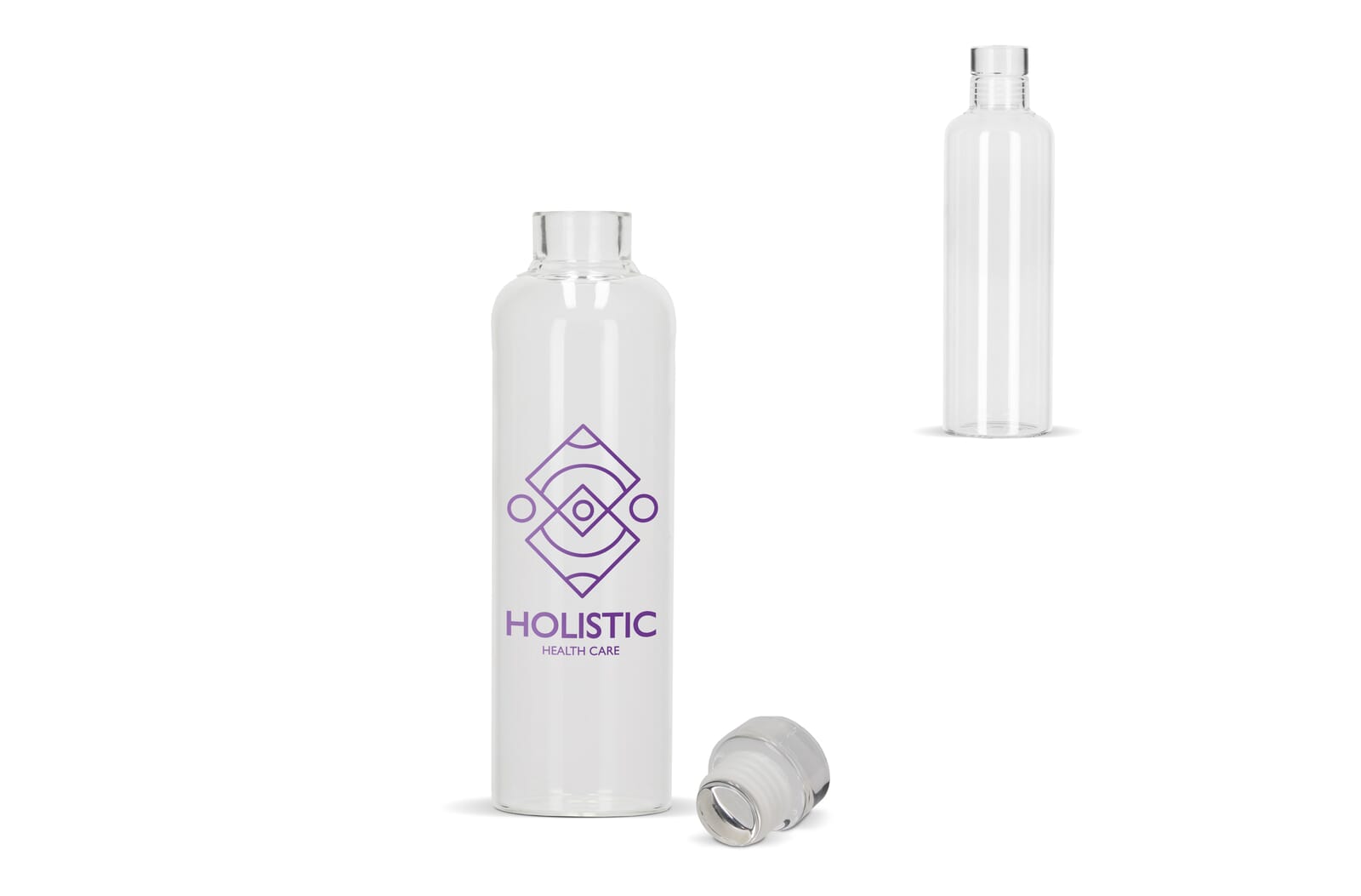 Trinkflasche aus Borosilikatglas 500 ml mit flexiblem Verschluss, Logo bedrucken mit Logo