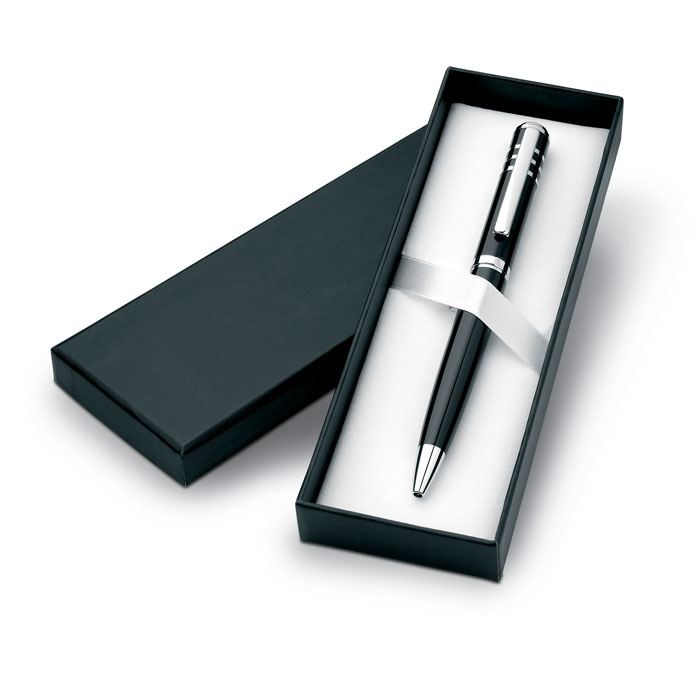 A metal ballpoint pen that features a twisted design and has a shiny lacquer finish. This product is a part of the Helmsley collection. - Cadeby