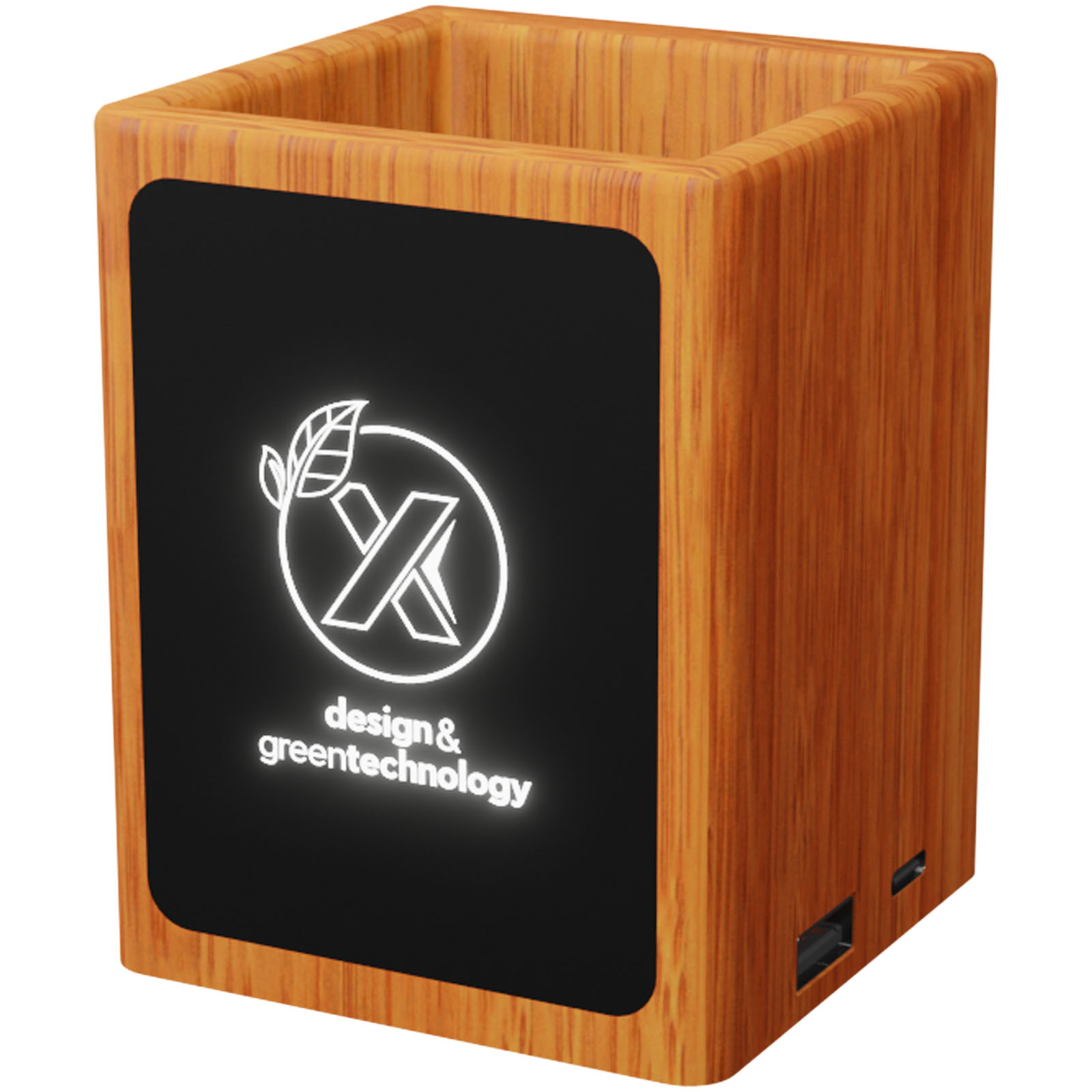 Wooden USB Pencil Holder with Light-Up Logo - Lydd