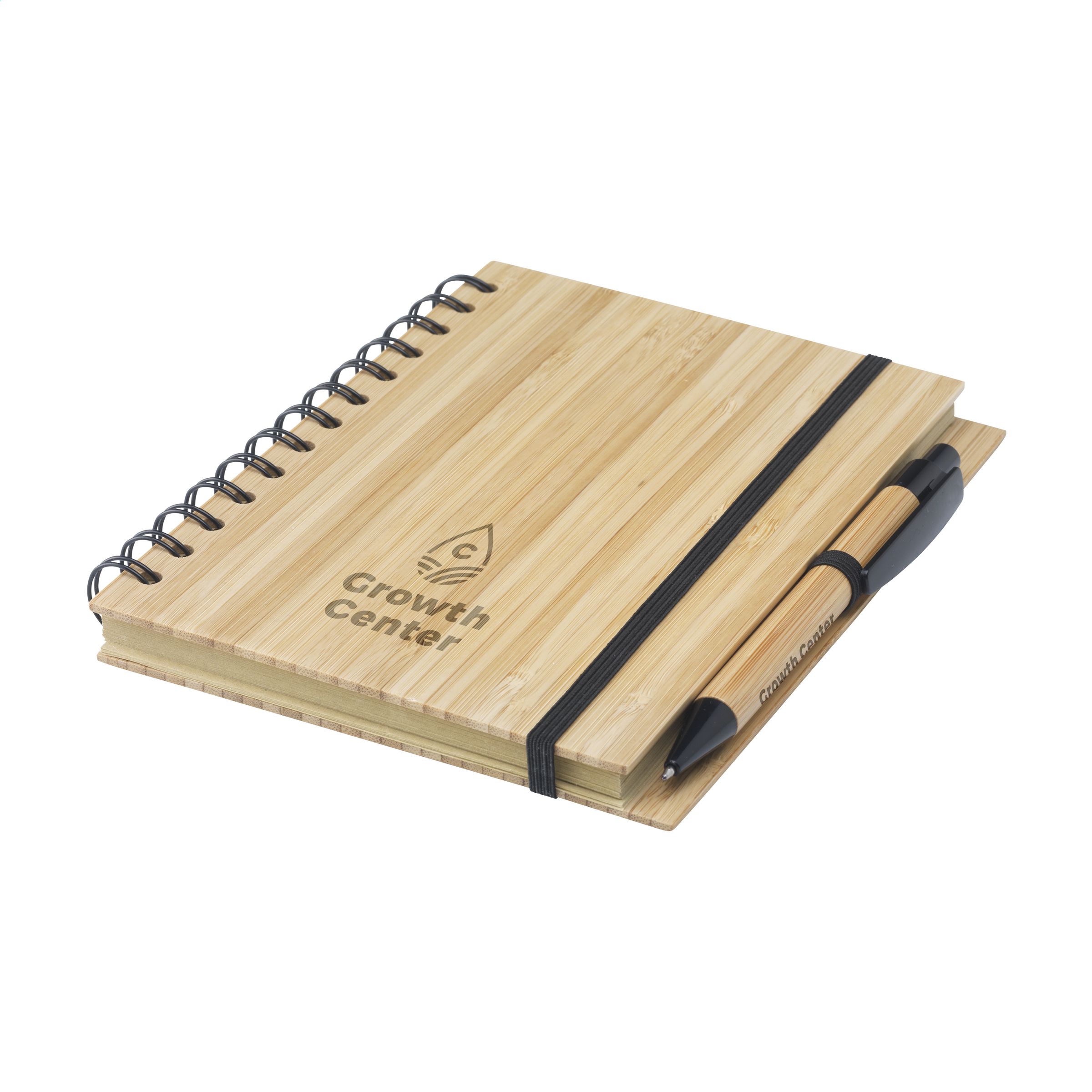 An eco-friendly notebook made from bamboo that comes with a matching bamboo ballpoint pen with blue ink - Brierley