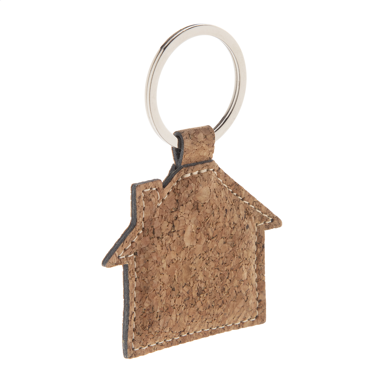 Corhu house-shaped natural cork and PU leather keyring with logo printed with logo