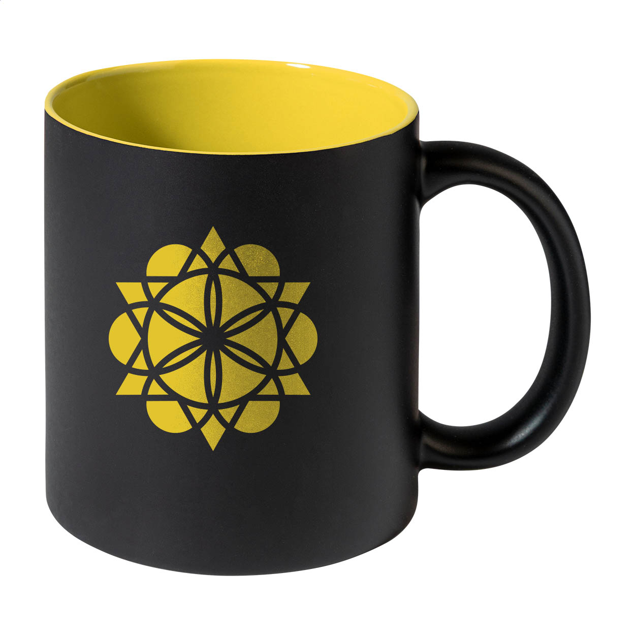 Bavary black ceramic mug for engraving with coloured inside, 350 ml printed with logo