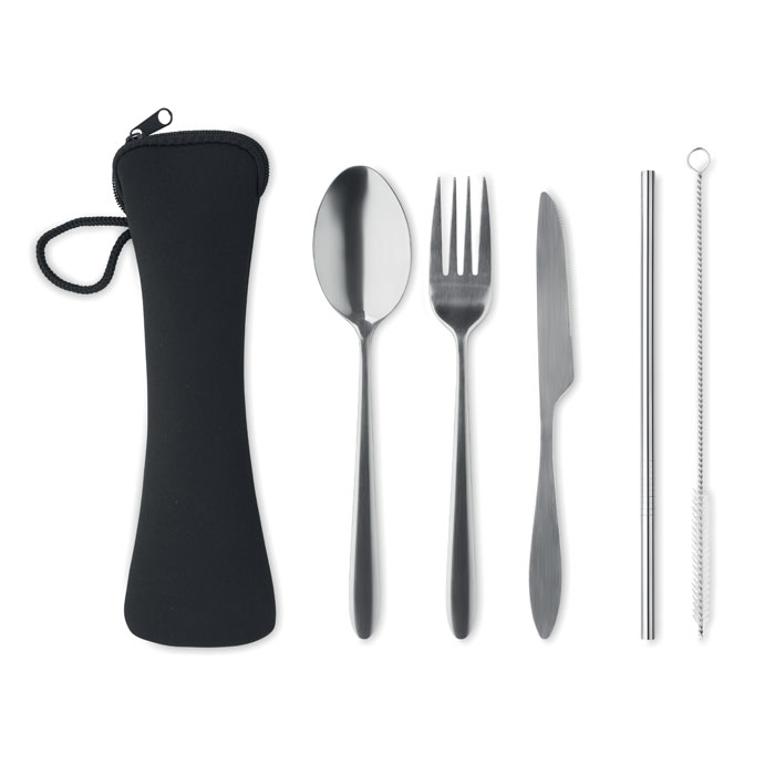 Stainless Steel Cutlery Set in Neoprene Pouch - Upper Broughton