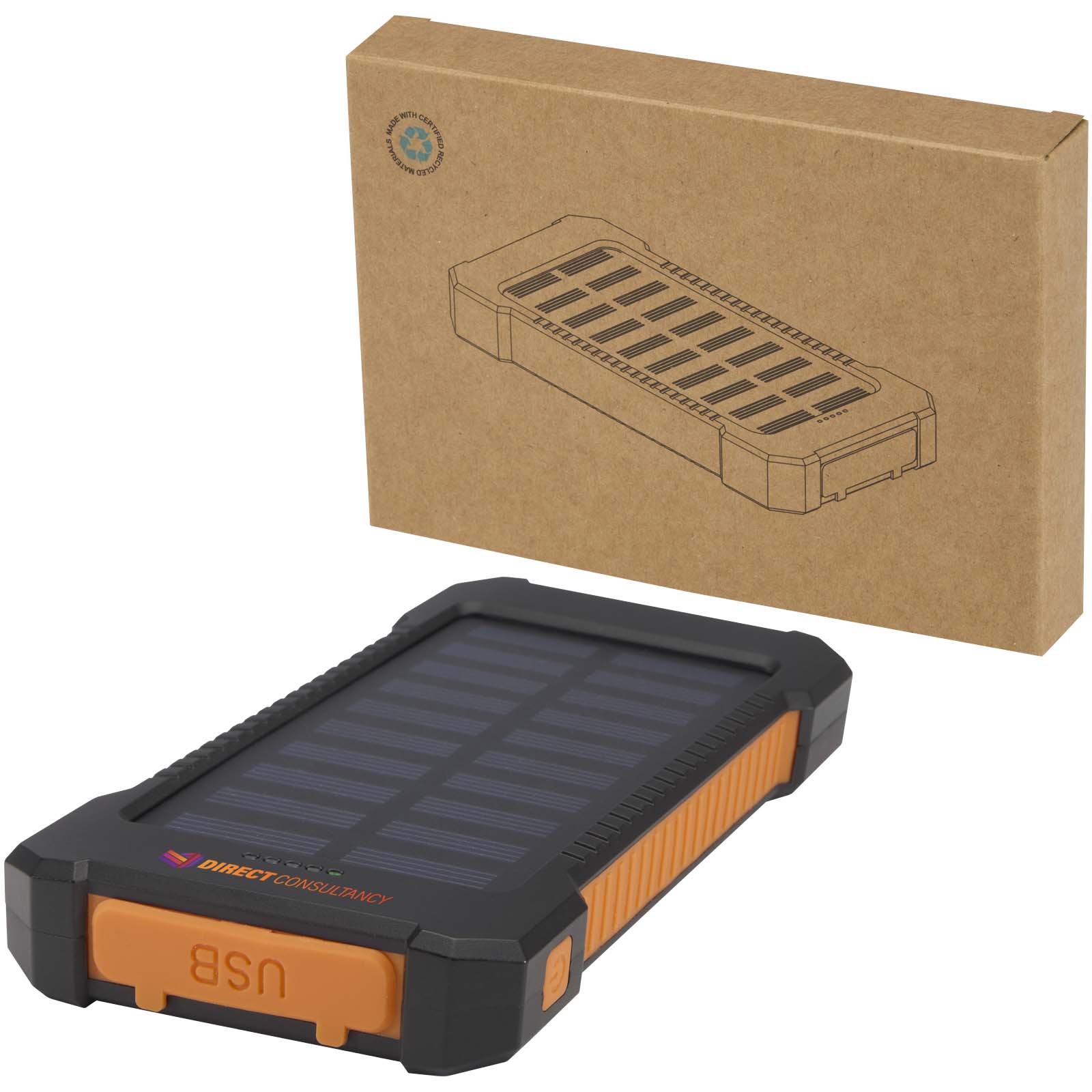 Altair rugged solar power bank of 5000 mAh 10 W with built-in flashlight made of recycled plastic