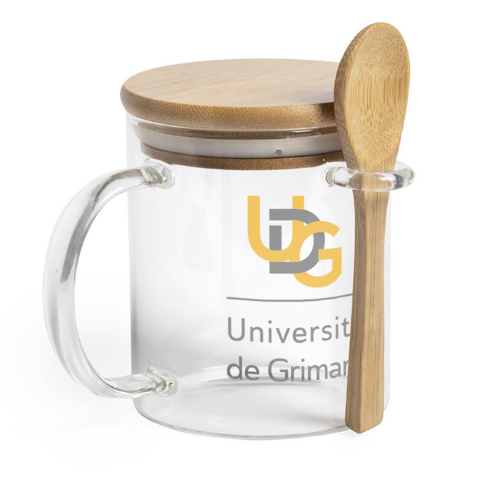 Borosilicate Glass Nature Line Mug with Bamboo Lid and Spoon 420ml - Long Eaton