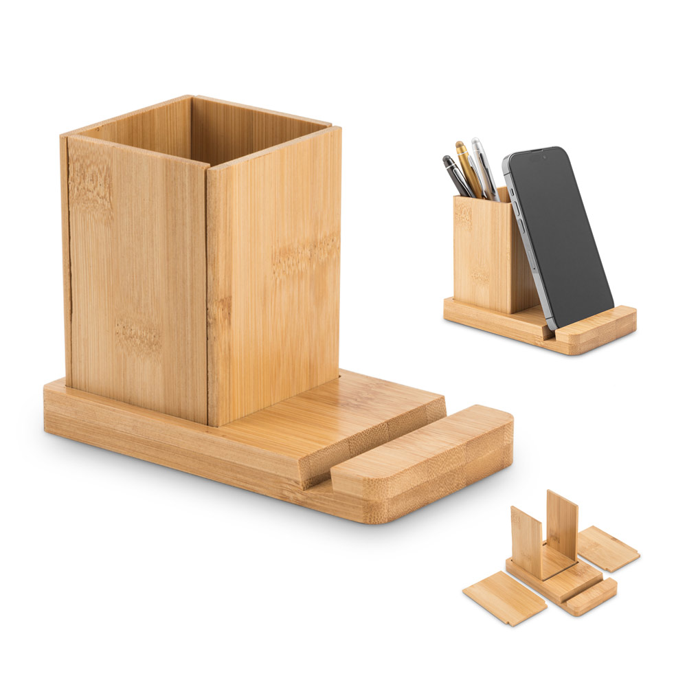 Bamboo Desk Organizer with Phone Holder and Pen Cup - Tisbury