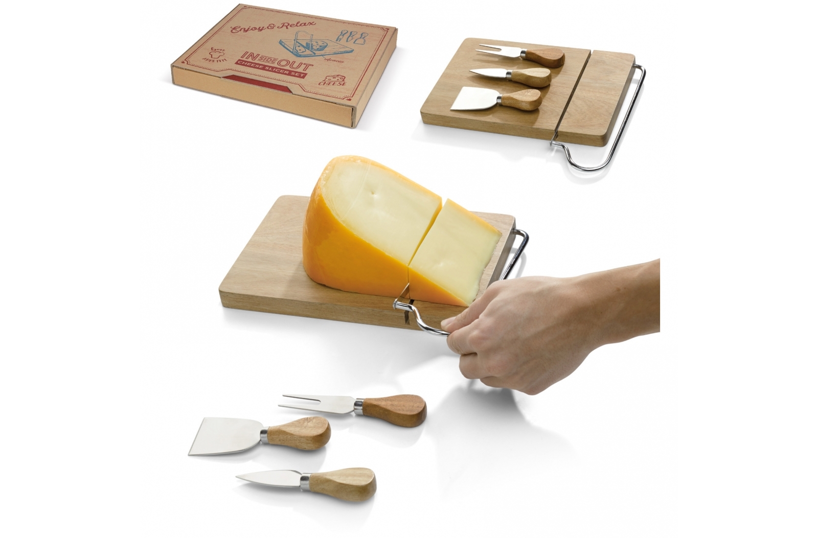 Acacia Wood Cheese Board Set with Integrated Slicer - Cullompton