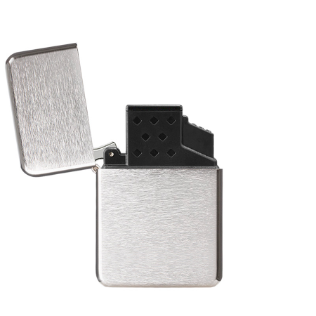 Broad Flame Refillable Lighter - Brushed Chrome Finish - Bray printed with logo
