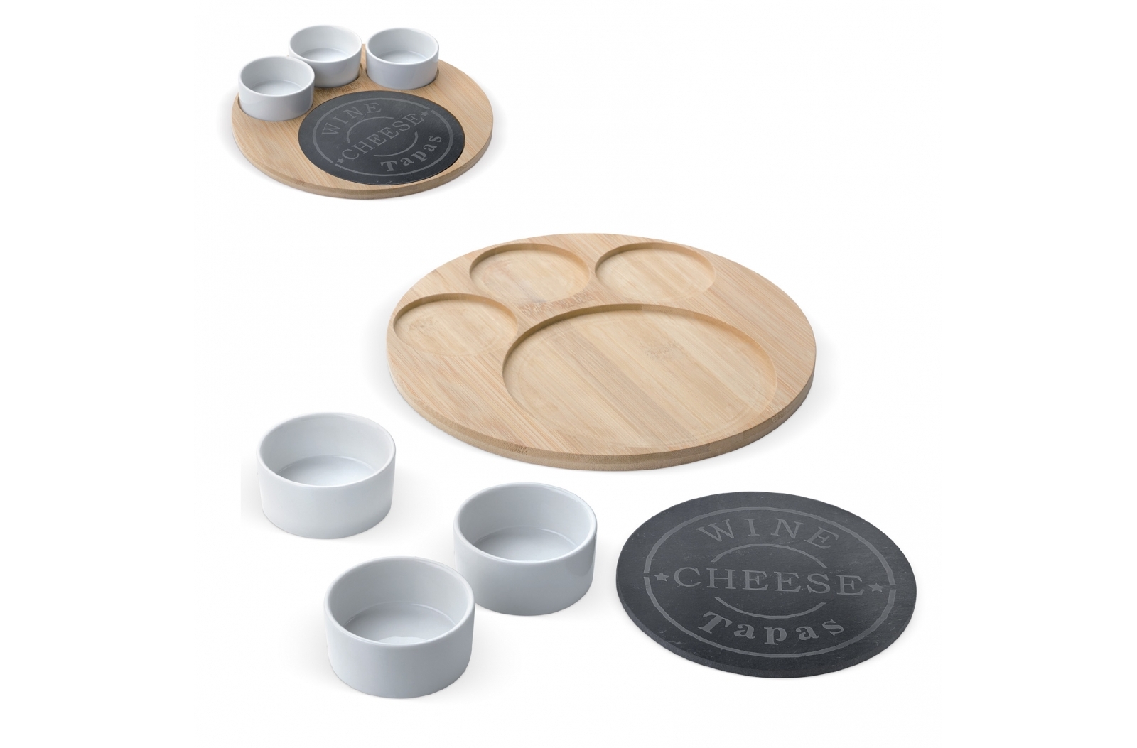 Wooden Tapas Serving Set with Slate Board and Ceramic Bowls - Belgrave