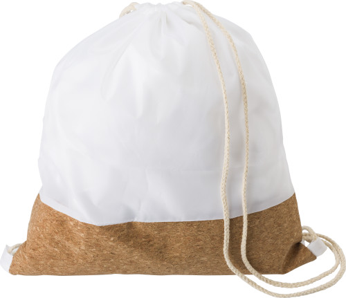 A drawstring backpack made from recycled PET (RPET) and cork materials, features cotton drawstrings. - Gateacre