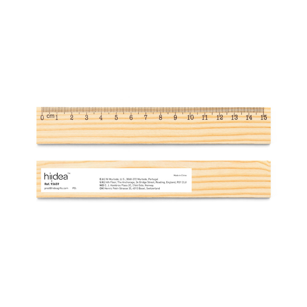 WESLEY 15. Pine wood ruler with a scale of 15 cm