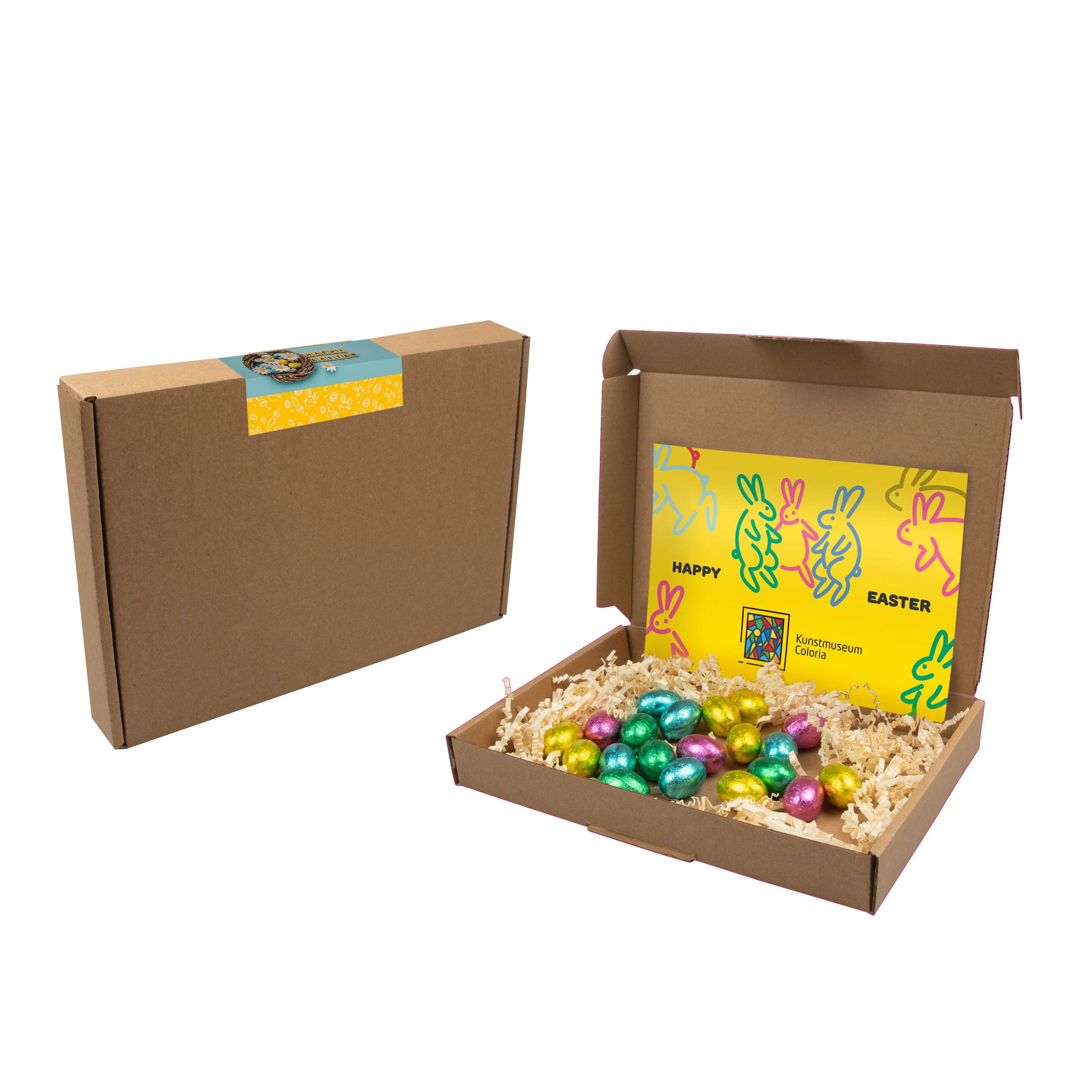 Box of Easter eggs in nest