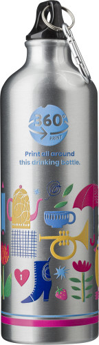 Aluminium Water Flask with Carabiner and Key Ring 750ml - Baxenden