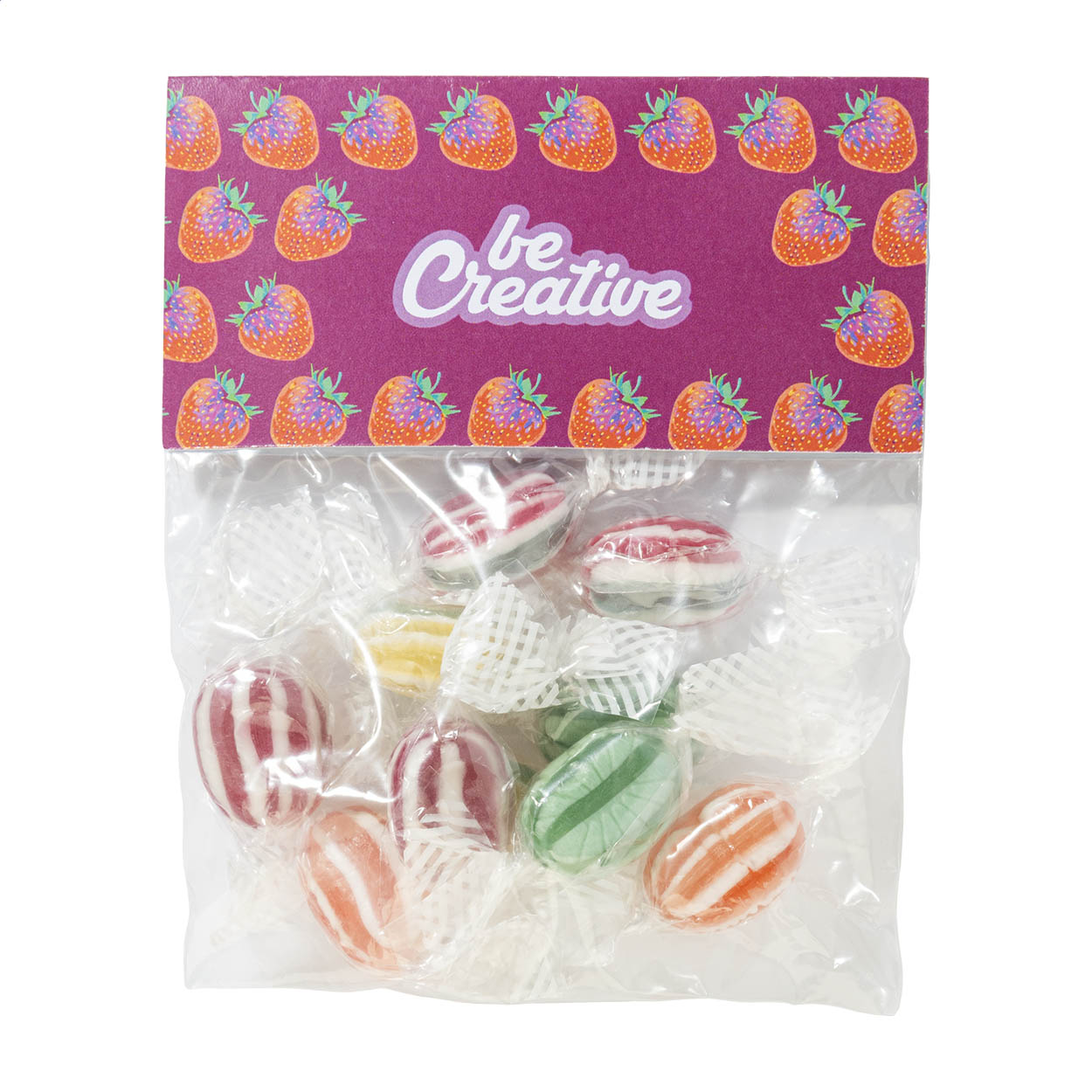 CreaCandy Header individuelle Bonbontüte mit bedruckter Papierkarte bedrucken mit Logo