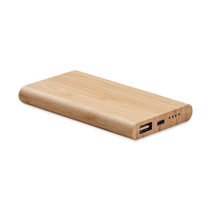 A Power Bank with a capacity of 4000mAh, enclosed in a bamboo case. Comes with a USB Type C cable. - Verwood