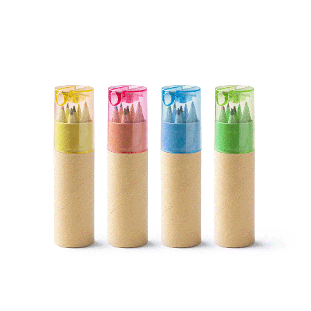 BISA 6 Crayons with Coloured Pencil Sharpener in Round Carton Box - Ilford