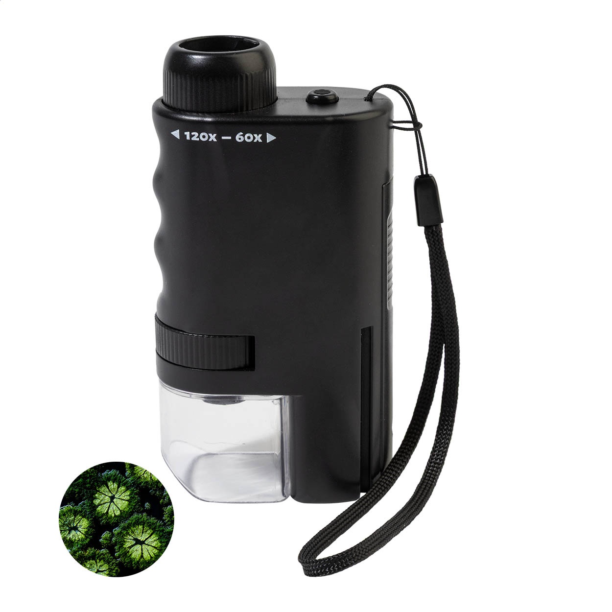 MiniPeek ABS pocket microscope with 60-120× magnification and logo printed with logo