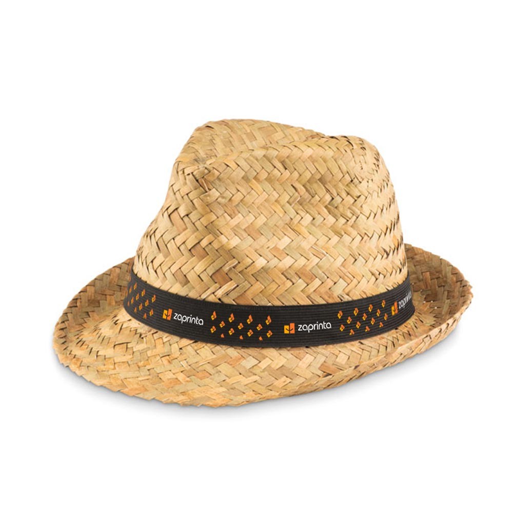 A hat made from natural straw materials, complimented with a band made from polyester. - Southport