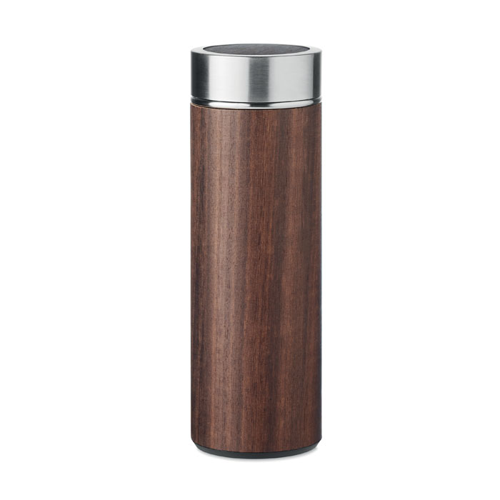 Double Wall Stainless Steel Vacuum Flask with Oak Wood Cover and Tea Infuser - Chedworth