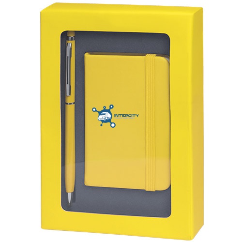 Soft-Touch PU Leather Notepad & Aluminum Ball Pen Set - Bishops Waltham
