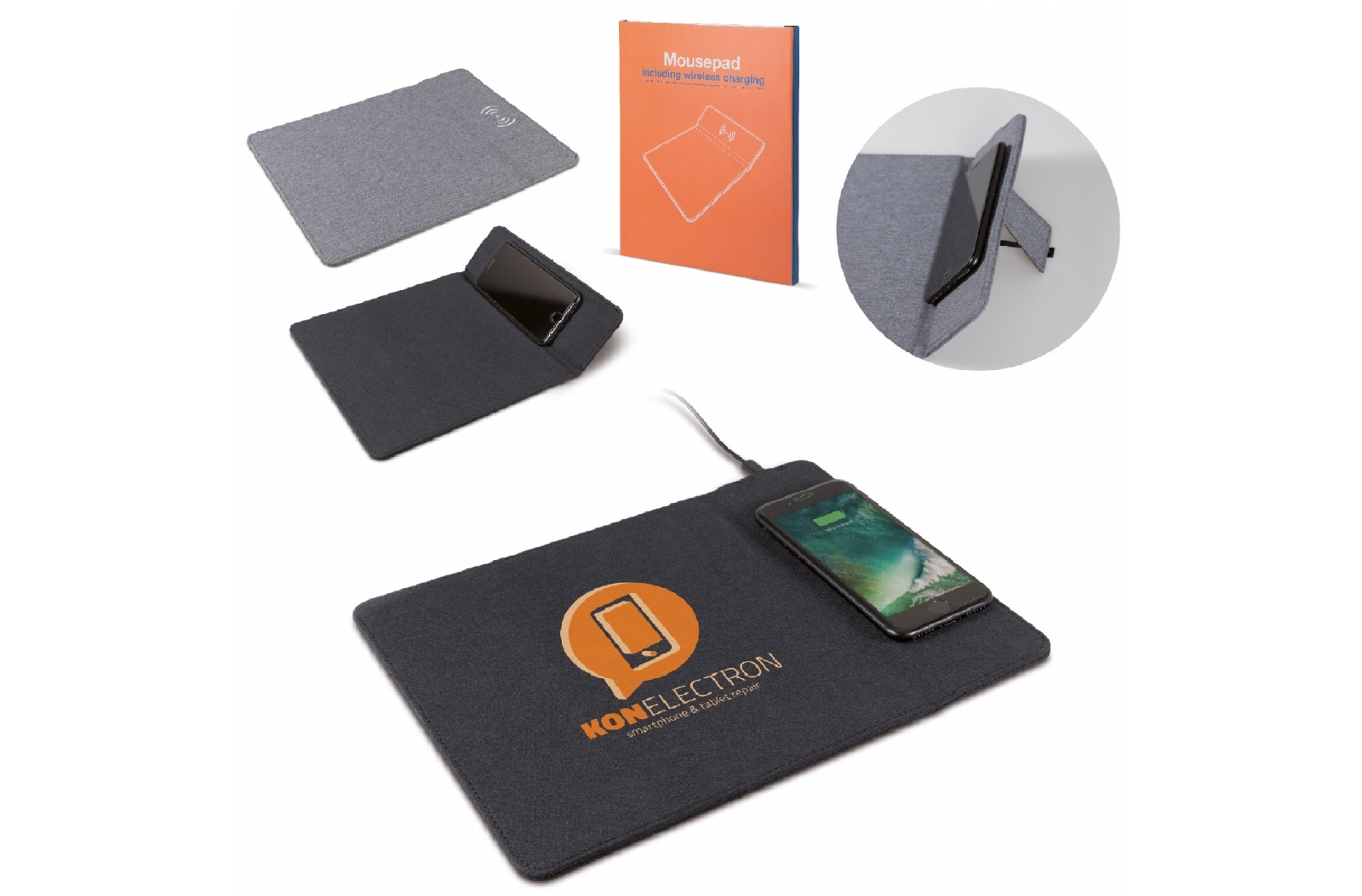 A fabric mousepad that also functions as a wireless charging station. - Finchingfield