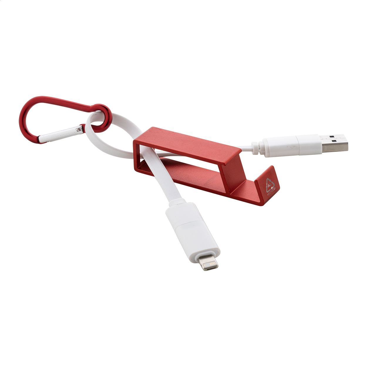 Cappy USB charger cable with recycled aluminium carabiner and opener
