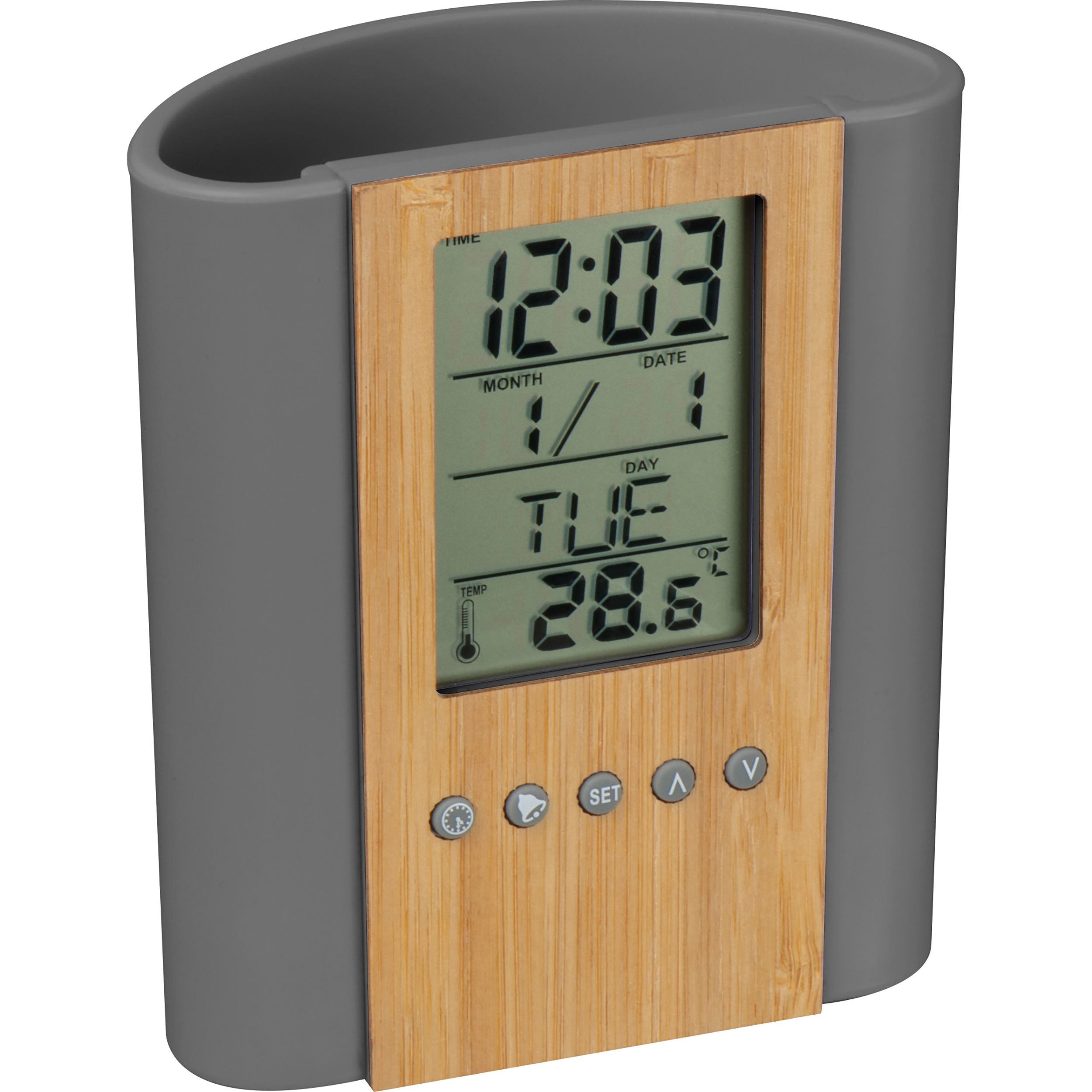 Multi-Functional Bamboo Pen Holder and Desk Clock - Woking/Byfleet