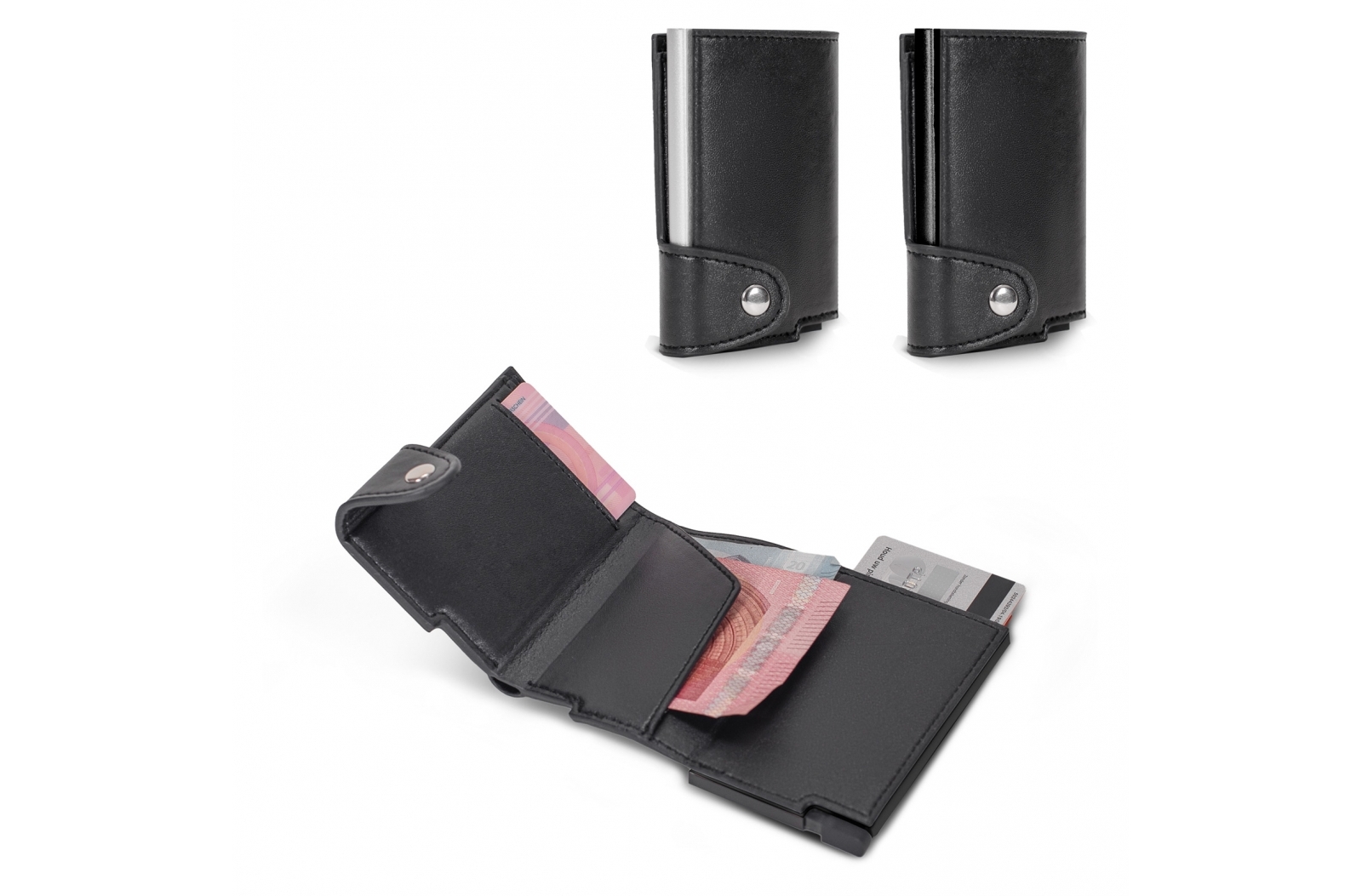 Aluminum Card Holder with Leatherette Wallet - Four Oaks