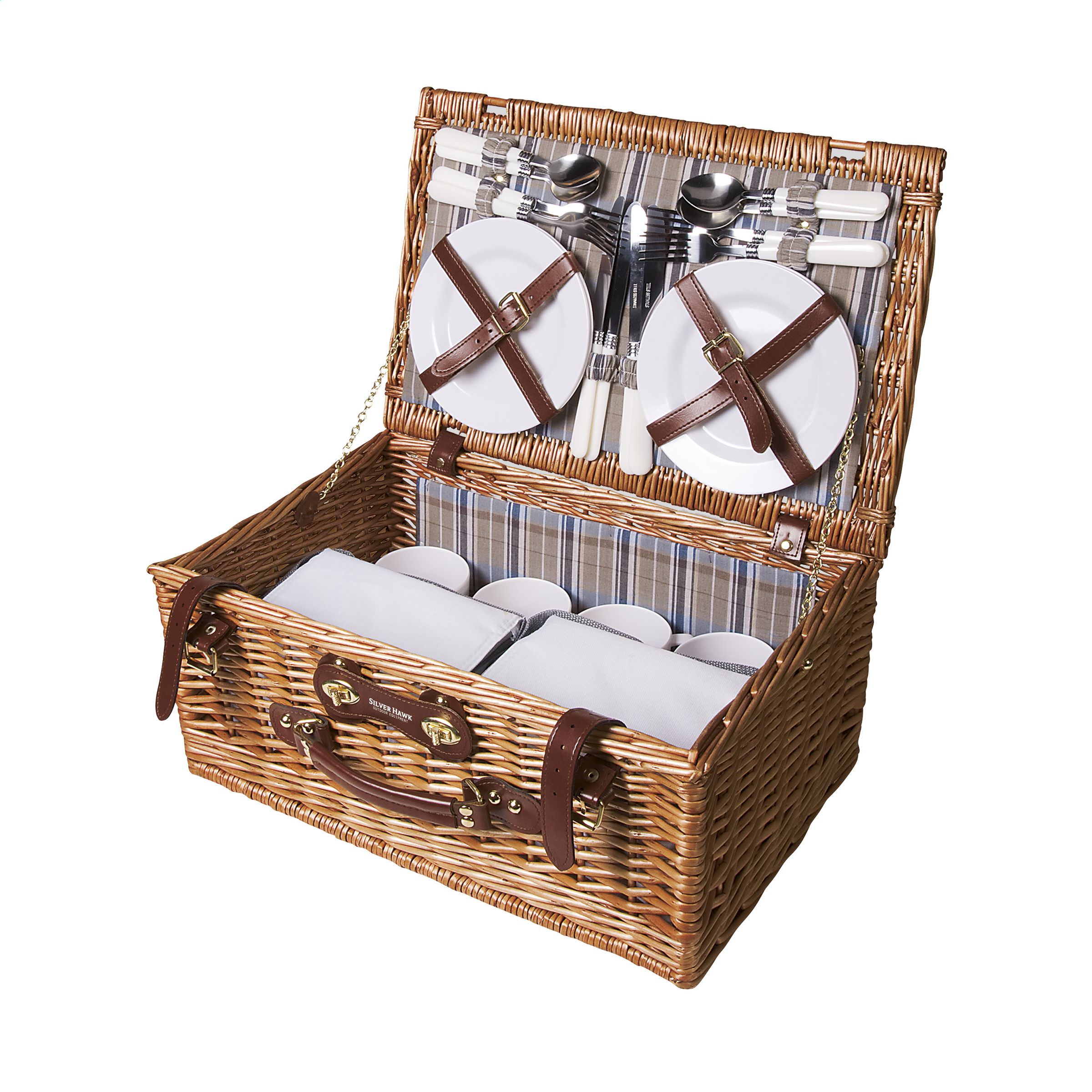 A willow picnic basket suited for 4 people, complete with accessories - Mundesley