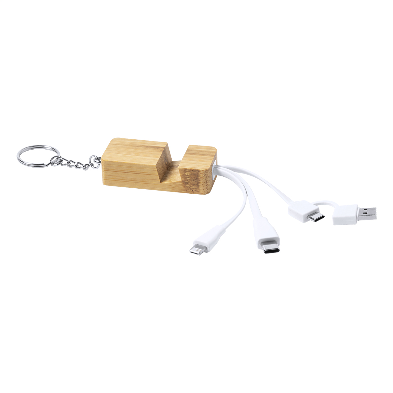 Balcooa bamboo keyring mobile holder with USB charger cable and logo