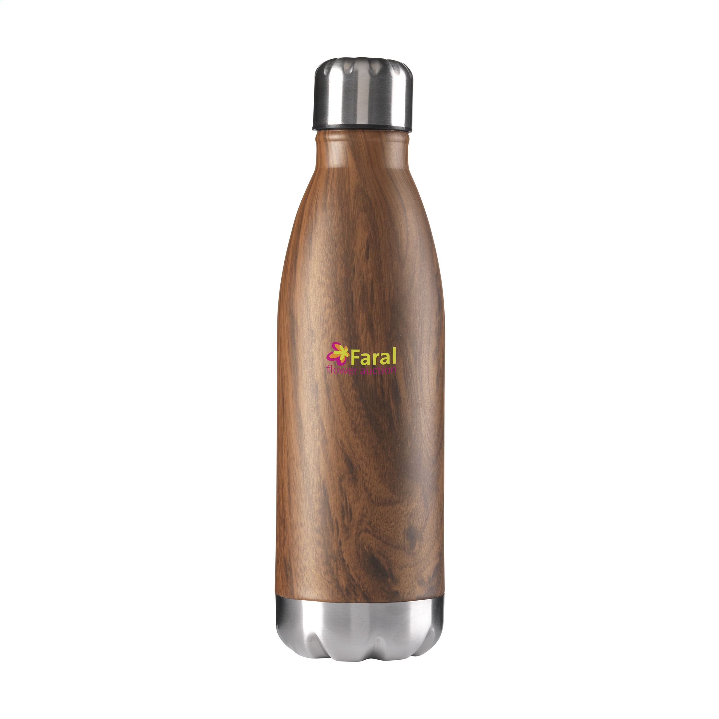Edelstahl Vakuumisolierte Wasserflasche mit Holzmaserung Muster - Waldeck 