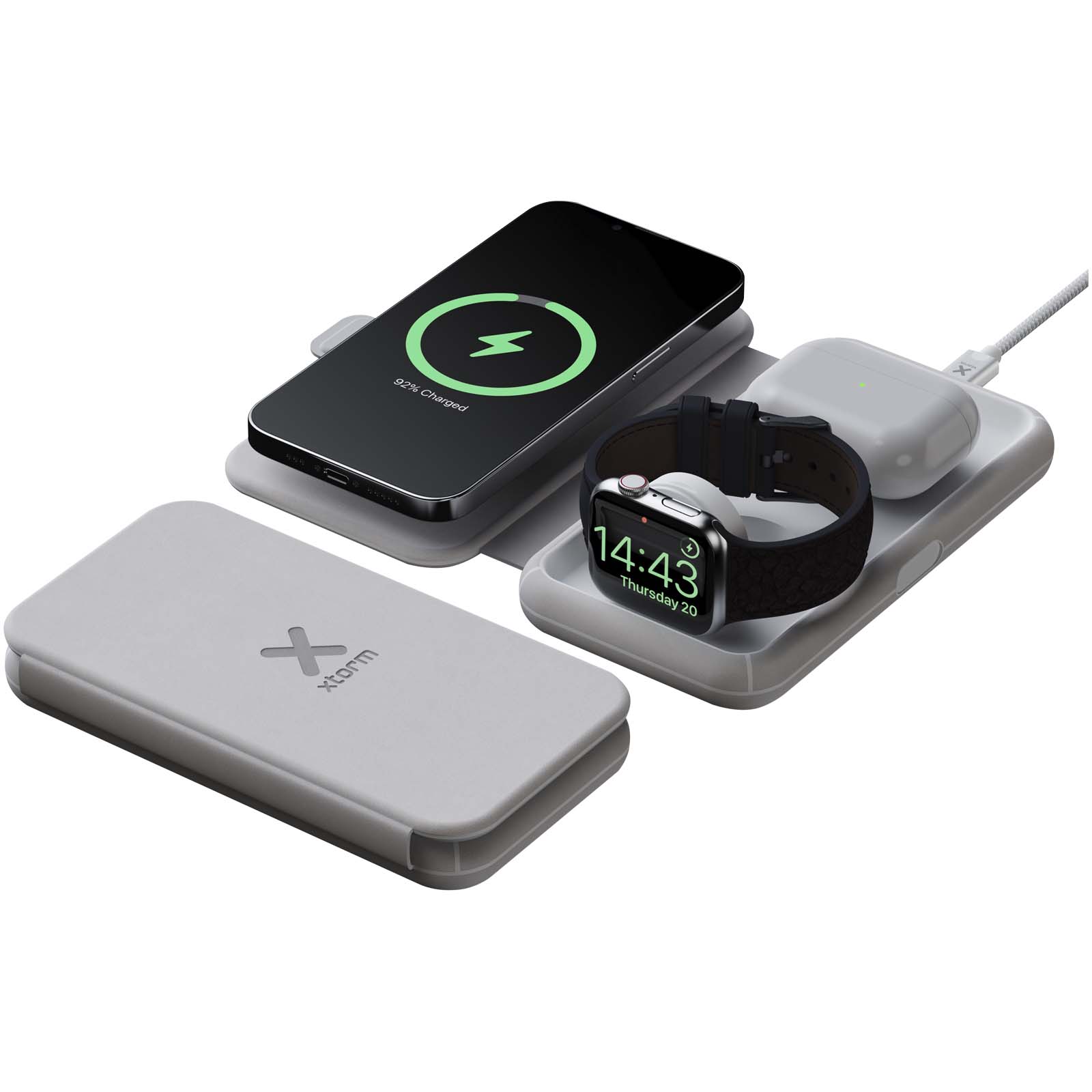 Xtorm XWF31 3-in-1 Foldable 15W Wireless Travel Charger - Grey