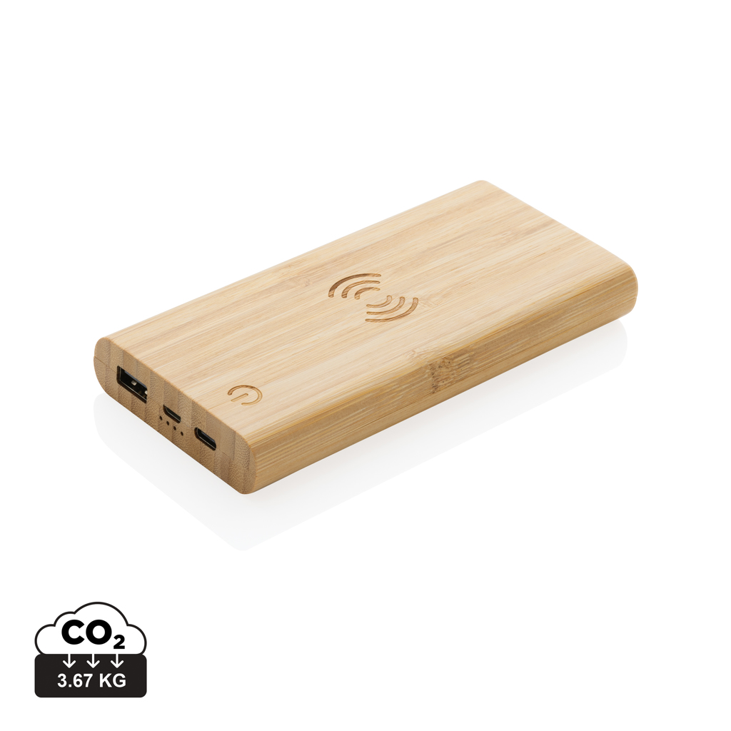 Powerbank with a bamboo case and a capacity of 8000 mah, also includes wireless charging - Marston Green
